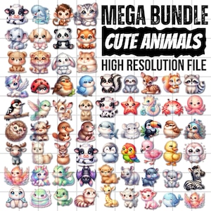 Funny Animals bundle Clipart, Silly Dog, Cat Png, Caricature Pet Bundle Watercolor, Safari Illustration, Digital Print, Commercial Use