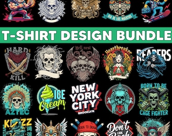 Artistic T-Shirt Designs Bundle, Colorful PNG (Digital Download)