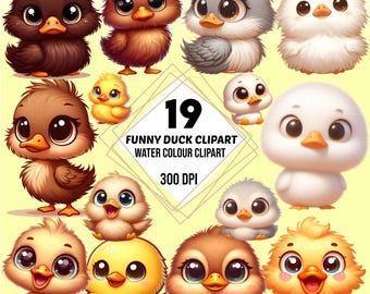 Aquarell Baby Küken Clipart, Kawaii Entlein PNG (Digital Download)