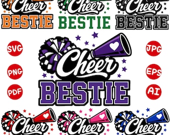 Cheer Bestie SVG PNG, Cheerleader Best Friend Shirt Design, Pom Pom Cheerleading Cut File