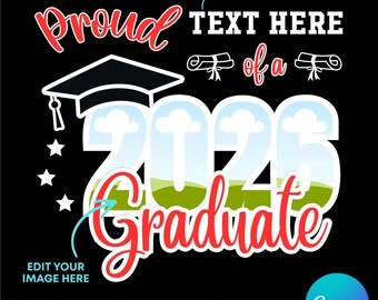 Class of 2026 Graduation Shirt Canva Template, Proud Mom Dad Family Editable Photo Design, Graduate SVG PNG