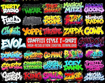 Graffiti Style T-Shirt Designs Bundle, Artistic T-Shirt Designs, Colorful Tshirt PNG, Modern T-Shirt for Men Woman Kids, Digital Download