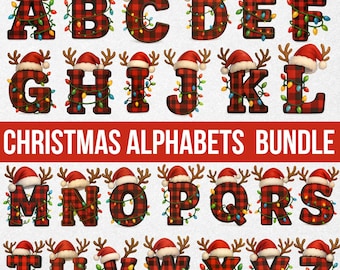 Christmas Plaid Alphabet PNG: Santa Letters Clipart (Digital Download)