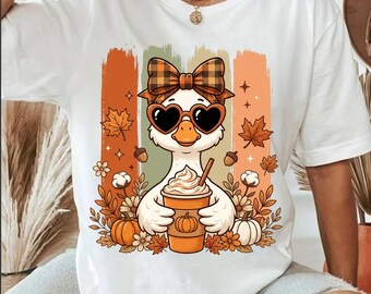 Fall Goose PNG, Pumpkin Spice Goose Shirt Design, Cute Autumn Goose PNG, Coquette Bow Goose Sublimation, Fall Coffee PNG
