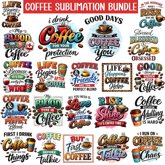 Coffee Sublimation Png Bundle,Png Design,Digital Download.