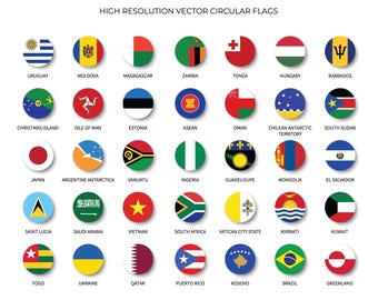 World Flags SVG Bundle, Circular Country Flag Clipart PNG, National Flags of the World Vector, Flag Icons Digital Download