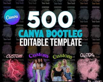 500 Canva Editable Smoke Lightning Templates, Custom Photo Bootleg Shirt Designs, Grunge Canva Sublimation Template Bundle