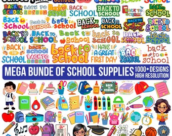 Back to School PNG Bundle, 1000+ School Supplies Clipart, Teacher Student Classroom Sublimation Designs