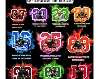 Football T-Shirt Canva Template, Custom Player Number Shirt Design, Editable Football Sublimation Template, Sports Team PNG