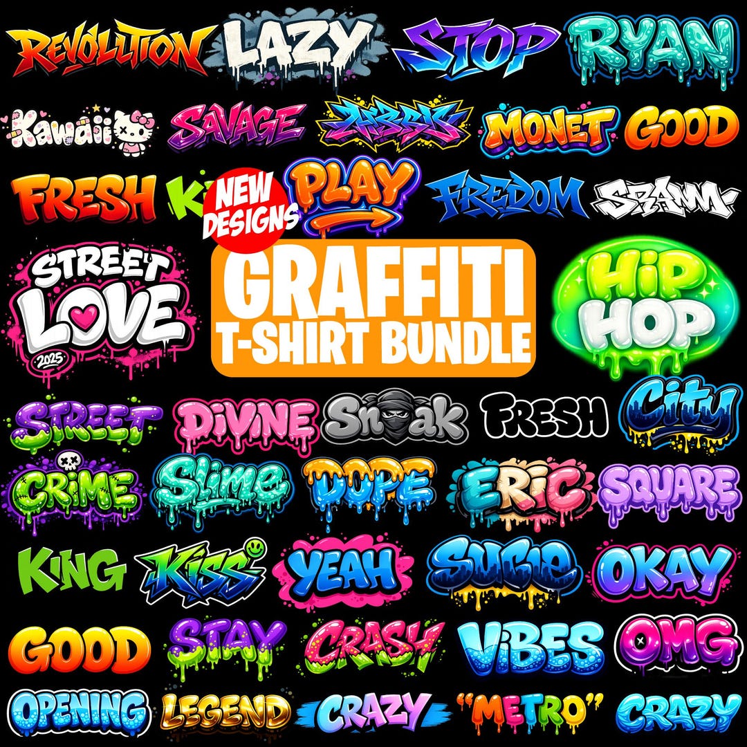 Graffiti PNG-bundel, hiphop streetwear woordkunst, urban drip ...