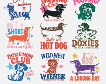 Dachshund PNG Bundle, Doxie Dog Shirt Designs, Funny Wiener Dog Hand Drawn Sublimation PNG, Dog Mom Clipart, Digital Download