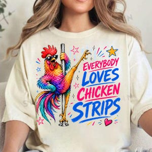 Funny Chicken Strips PNG, Colorful Rooster Pole Dance Shirt Design, Farm Animal Sublimation, Chicken Lover DTF Download