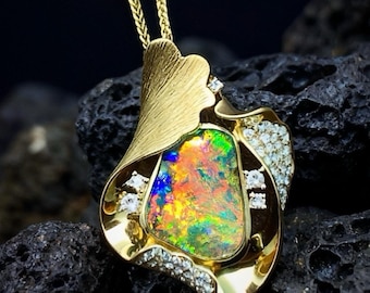 Original Design Australian Boulder Opal Pendant 18K Gold Statement Jewelry Elegant Gift Fine Jewelry