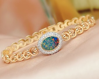 SOLD.18K Yellow Gold Australian Natural Solid Black Opal Bracelet Collection Diamonds Opal jewelry