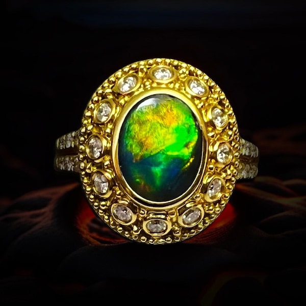 Australian Natural Rainbow Fire Black Opal Ring. 18k Gold Black - Etsy