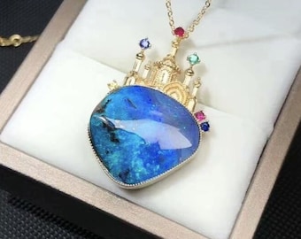 Vintage Australian Boulder Opal Pendant | 18K Gold Birthstone Jewelry, Gift, Collectible, Natural Gemstone