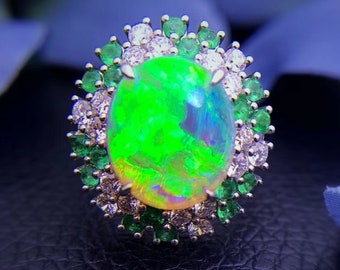 SOLD Australian Natural Black Crystal Opal Ring.18K Gold Opal Wedding Ring.Collection Diamonds Ring