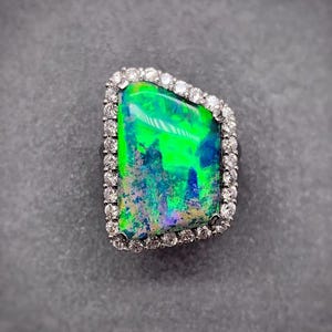 Natural Australian Boulder Opal Ring in Solid Pt900 Platinum, Natural Queensland Boulder Opal Ring, Pre‑Owned Vintage Gemstone Jewelry,gift