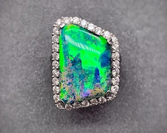 Natural Australian Boulder Opal Ring in Solid Pt900 Platinum, Natural Queensland Boulder Opal Ring, Pre‑Owned Vintage Gemstone Jewelry,gift