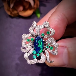Australian Natural Solid Black Opal Ring | 18K Gold & Natural Diamond | Unique Opal Jewelry | Birthday Gift for Her