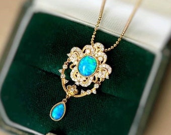 Custom Victoria Opal Pendant: 18K Gold & Diamond Australian Crystal