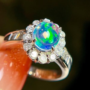 Vintage Mexican Fire Opal Ring: PT900 Platinum & Diamond Antique Jewelry