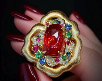 Handmade Fire Opal Diamond Ring | 18K Solid Gold,  Opal Jewelry,Birthday stone