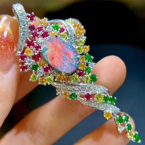 Vintage Australian Solid Black Opal Anhänger | PT900 Platin & Diamant Edelsteine Antikschmuck | Geburtstagsgeschenk für sie