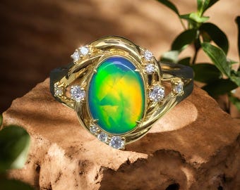 Handmade 18k Gold Black Opal Ring | Australian Opal & Diamond Setting