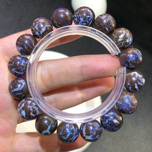 Australian Blue Fire Boulder Opal Bead Bracelet | Natural Opal Handmade Jewelry | Man‘s/Boy Friend‘s Gift | birthstone
