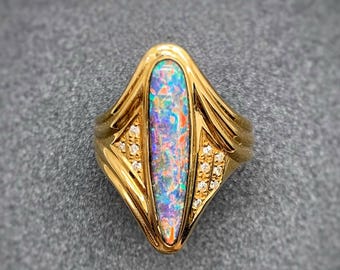 Pre‑Owned Australian Boulder Opal Ring, Solid 18K Yellow Gold, Natural Queensland Boulder Opal, Vintage Estate Gem Jewelry