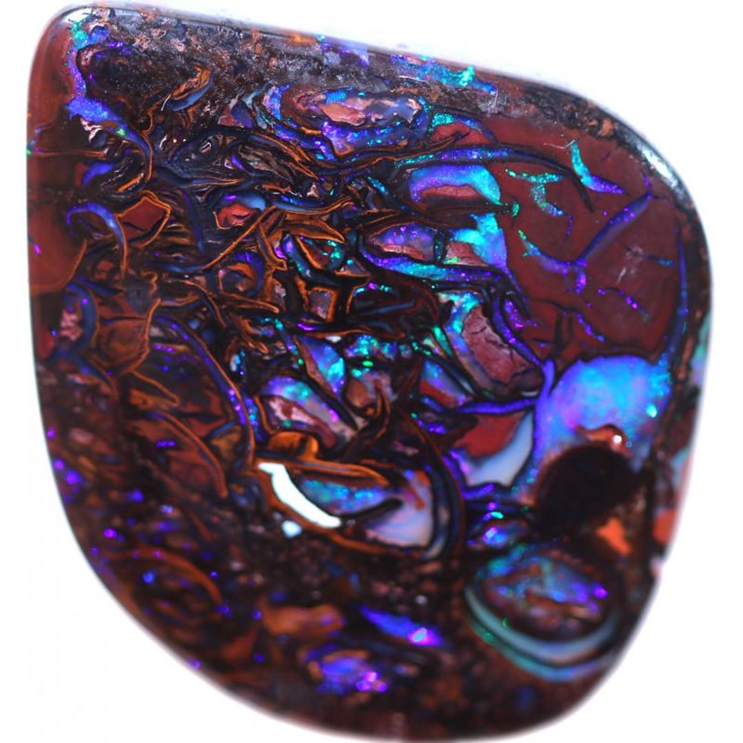 Natural Australian Boulder Opal Pendant In 18K White Gold - Foto 3
