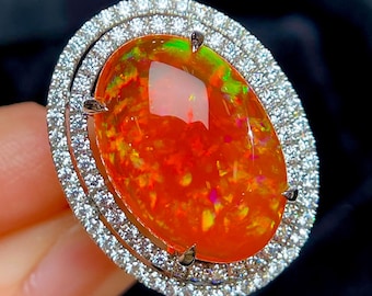 11.59 Cts Fire Opal Gold Ring, Gemstone, Statement Ring, Women, Handmade Jewelry