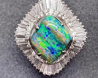 Rare Winton Queensland Wood‑Fossil Boulder Opal Ring, Natural Solid Australian Opal, Platinum Setting With Genuine Natural Diamonds