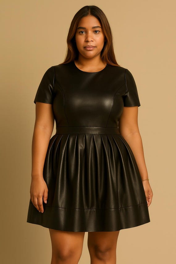 Lambskin Leather Dress: Biker Collar, Long Sleeve Bodycon