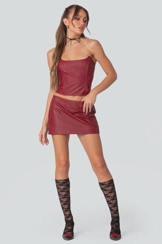 Lambskin Leather Mini Dress Set: Customized Party Wear