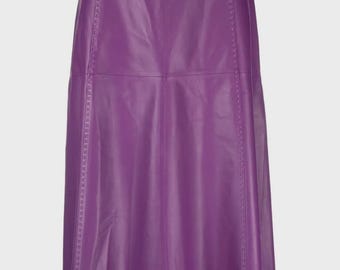 Handmade Purple Lambskin Leather Maxi Skirt: Vintage A-Line Long Skirt Partywear
