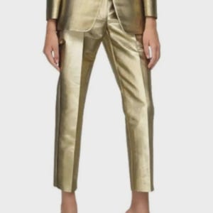 cigarette pants golden Pewter Gold Silk Douppion Trousers Favourbrook waisted silhouette Koton Gold Button Detailed High