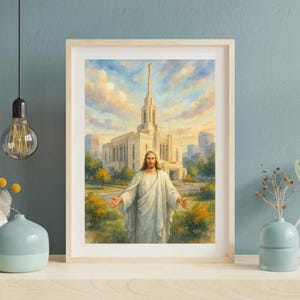 Christ at the Ogden Utah Temple - Watercolor LDS Art Print, Digital Download, “Christ and the Temple” Series