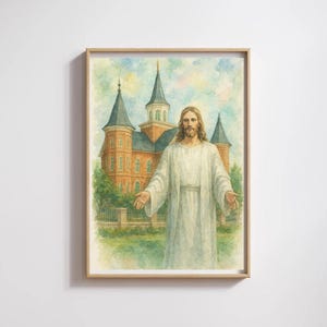 Christ at the Provo City Center Temple – Watercolor LDS Art Print, Digital Download, “Christ and the Temple” Series