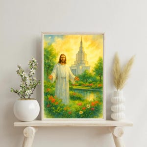 Christ at the Idaho Falls Temple – Watercolor LDS Art Print, Digital Download, “Christ and the Temple” Series