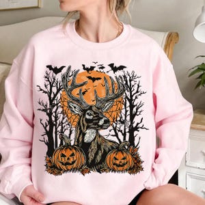 Halloween Deer PNG | Spooky Forest Buck Sublimation with Pumpkins & Bats | Rustic Hunting Halloween Clipart | Fall Antler Skull PNG Download
