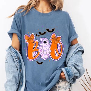 Boo PNG, Digital Download, Sublimation, Sublimate, Halloween cute bow coquette checkered spooky kids autumn fall pumpkin ghost shirt design