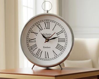 Retro Metal Table Clock: Silent Non Ticking Desk Clock
