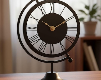 Retro Metal Table Clock: Silent Non Ticking Desk Clock