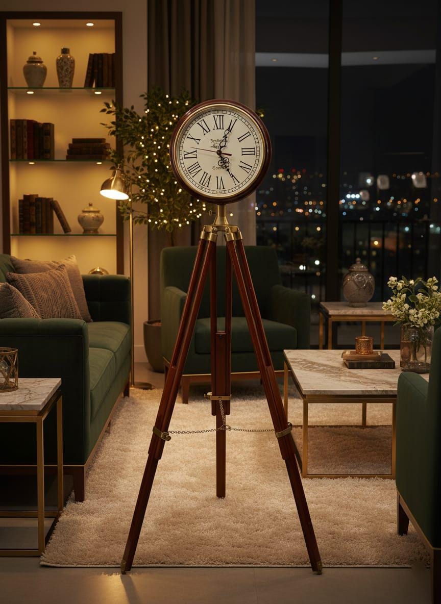 Vintage Brass Tripod Floor Clock: Rustic Wooden Standing Clock - Etsy
