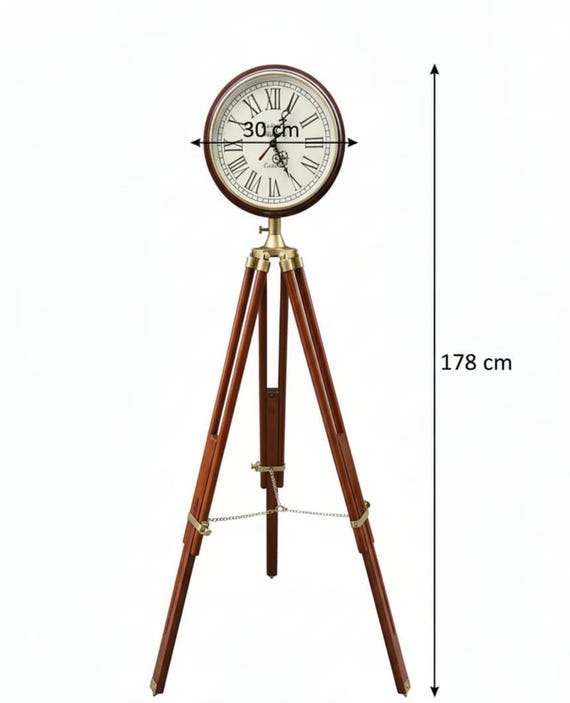 Vintage Brass Tripod Floor Clock: Rustic Wooden Standing Clock - Etsy