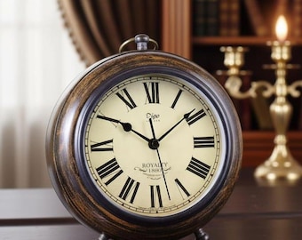 Table Clock Vintage Brown Wooden Mantel Clock Silent Victorian Tabletop