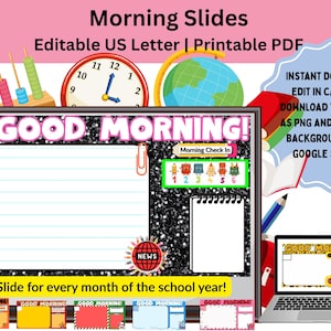 Morning Meeting Slides | Editable Good Morning Templates for Google Slides & Canva | Daily Classroom Routine | PDF and PNG