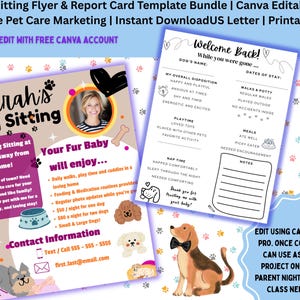Plantillas de folleto y boleta de calificaciones para cuidado de mascotas (Canva, editables e imprimibles) / Descarga instantánea